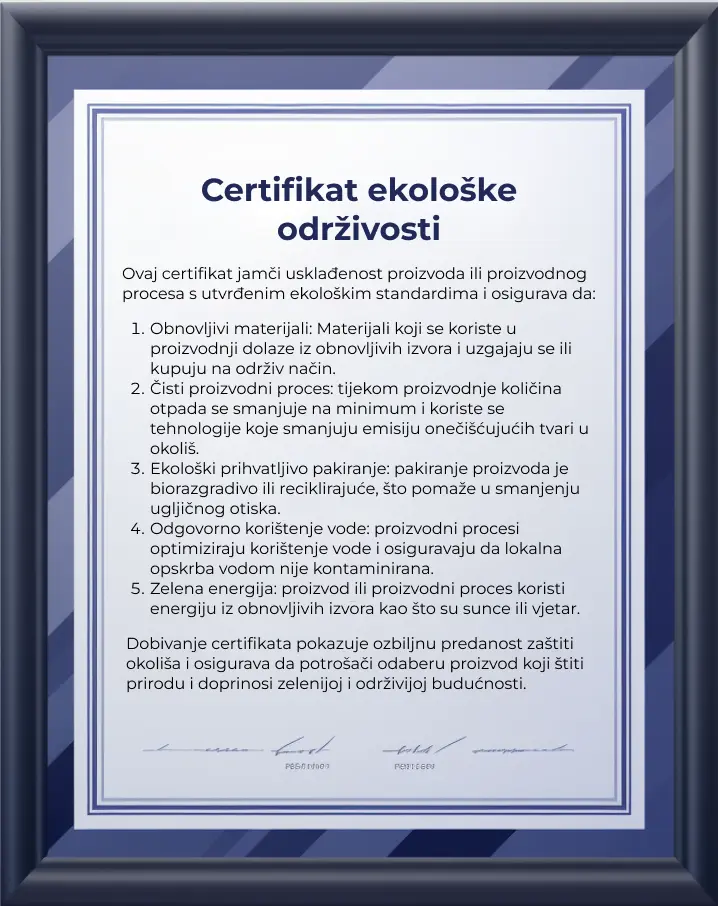 Certifikat o ekološkoj održivosti na papiru